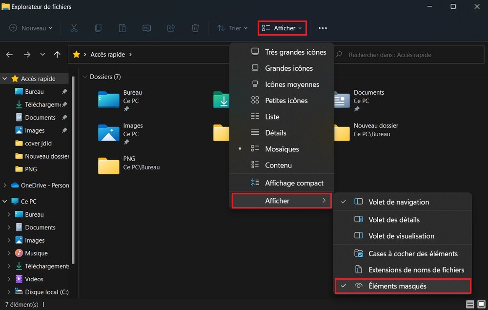 Show hidden folders and files