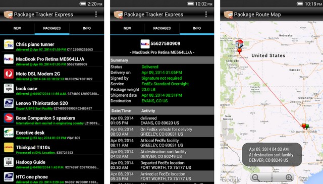 Express package tracking