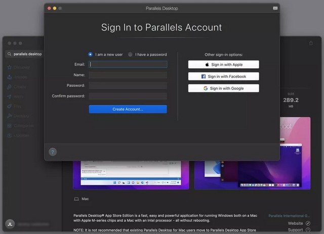 Create a Parallels account