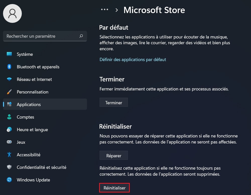 Reset the Microsoft Store app