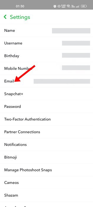 Change your Snapchat email address 