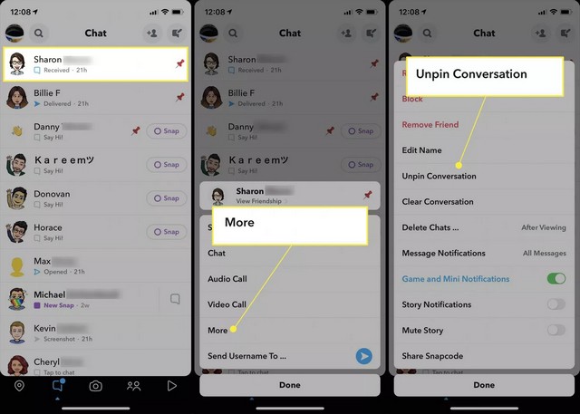 Unpin people on Snapchat