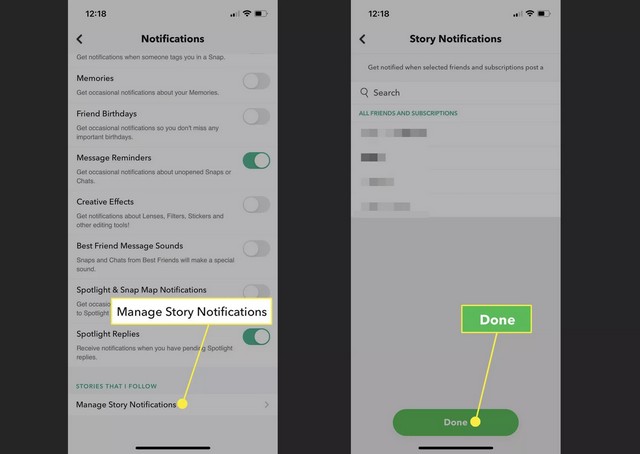 Enable story notifications on Snapchat