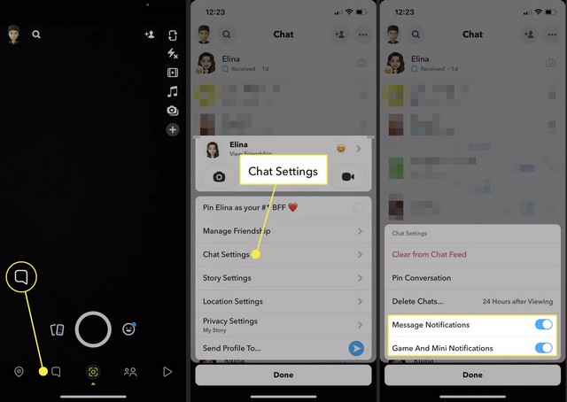 Enable chat notifications in Snapchat