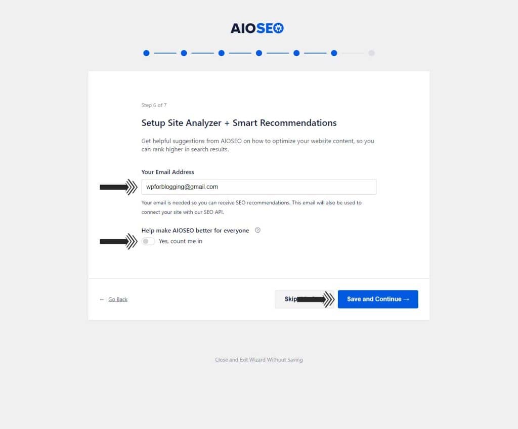 AIOSEO Site Analyzer Configuration Page