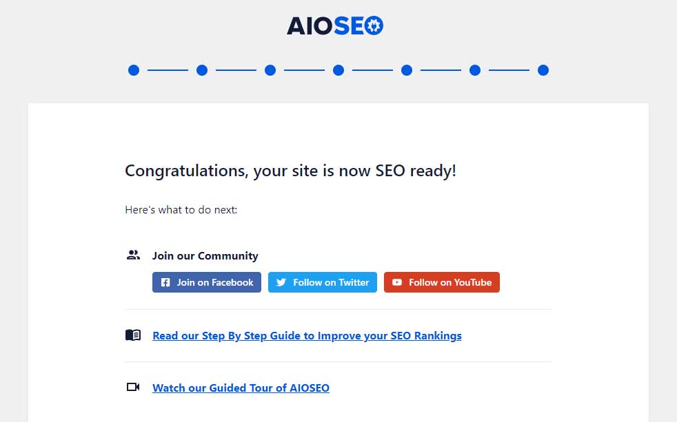 AIOSEO configuration page completed