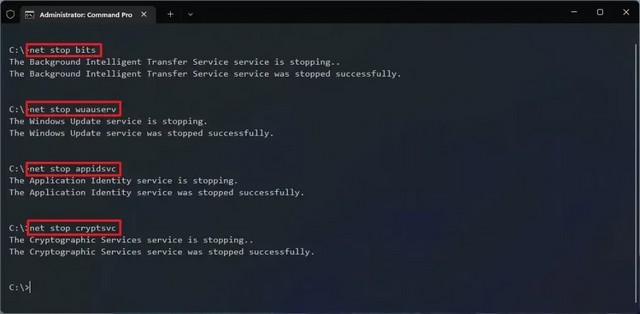 Reset Windows Update using Command Prompt