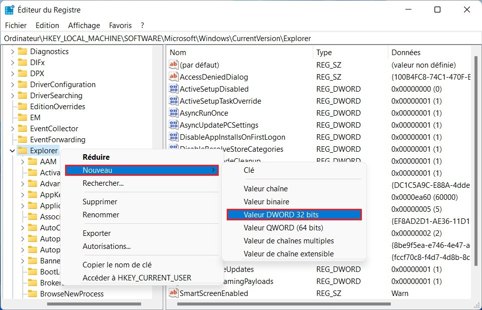 Create a new 32-bit DWORD value