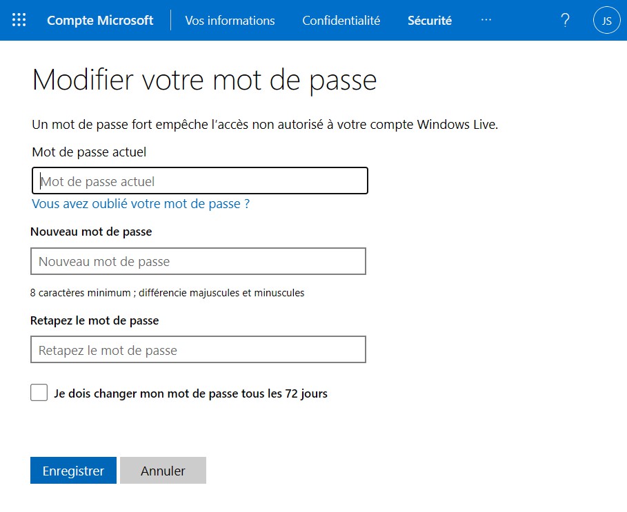 Change your Microsoft account password