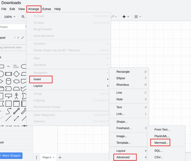 draw.io choose Mermaid language