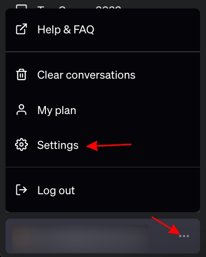 A screenshot showing ChatGPT ellipsis icon and settings 