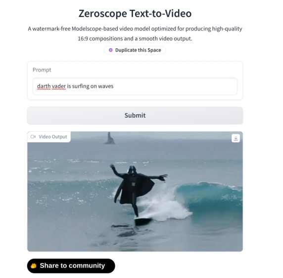 Zeroscope video generation
