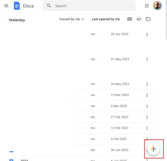 create a new document in google docs