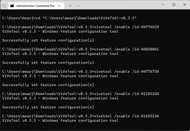 run vivetool IDs to enable windows copilot