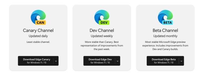 download edge dev, beta or canary build
