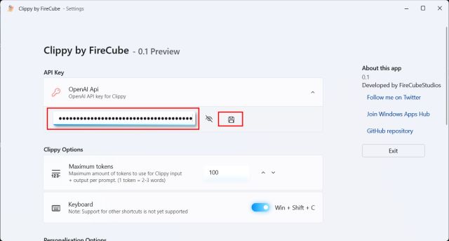add openai api key to clippy