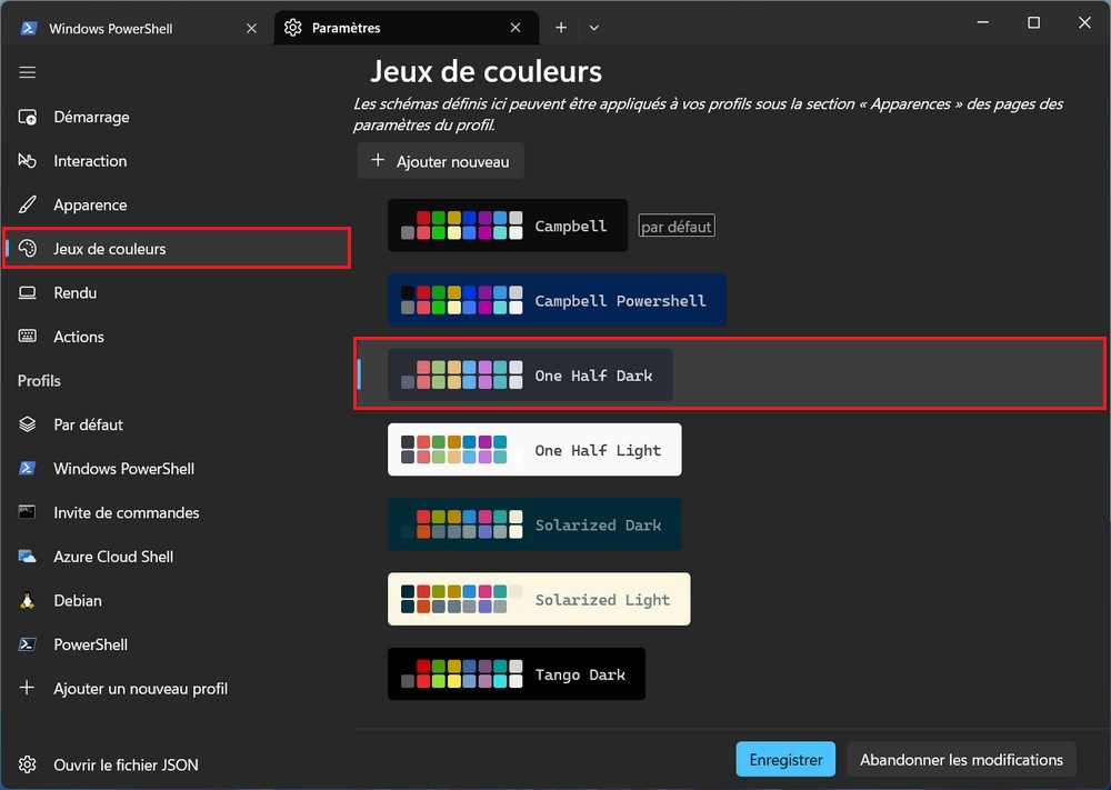 Select the color scheme for Windows Terminal