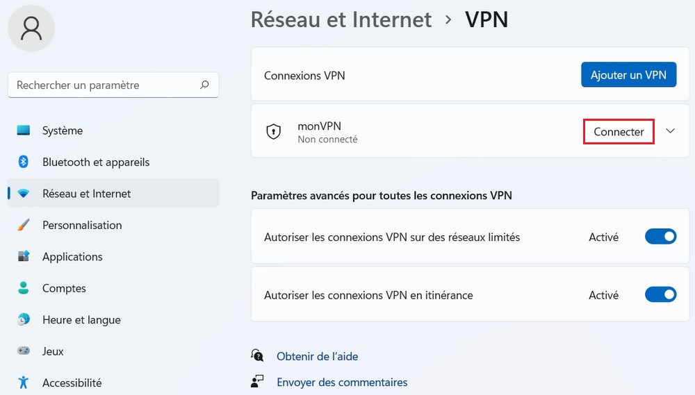 Connect VPN server on Windows 11