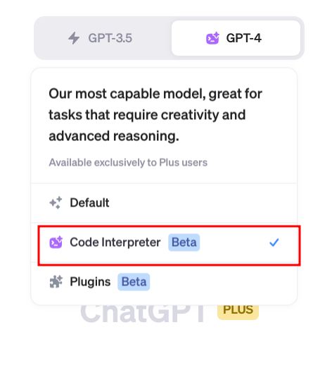 select code interpreter from gpt-4 menu