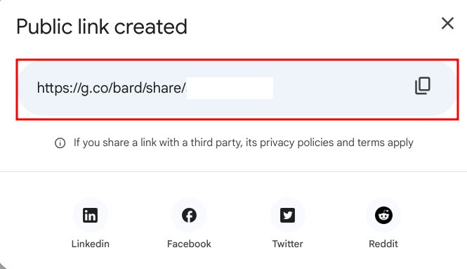 copy the public link of bard conversation
