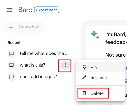 delete a chat on google bard