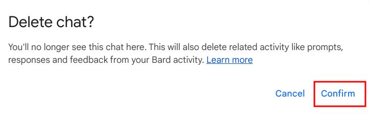 confirm to delete google bard chat
