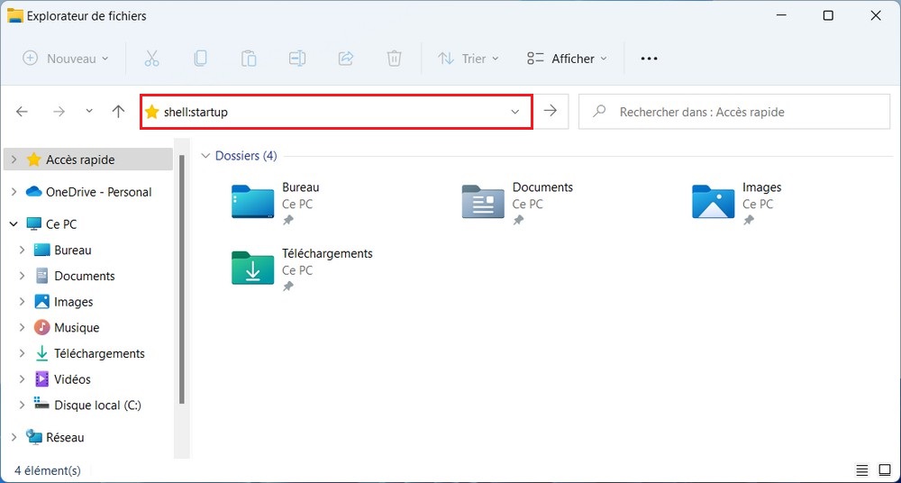 Access the startup folder from File Explorer