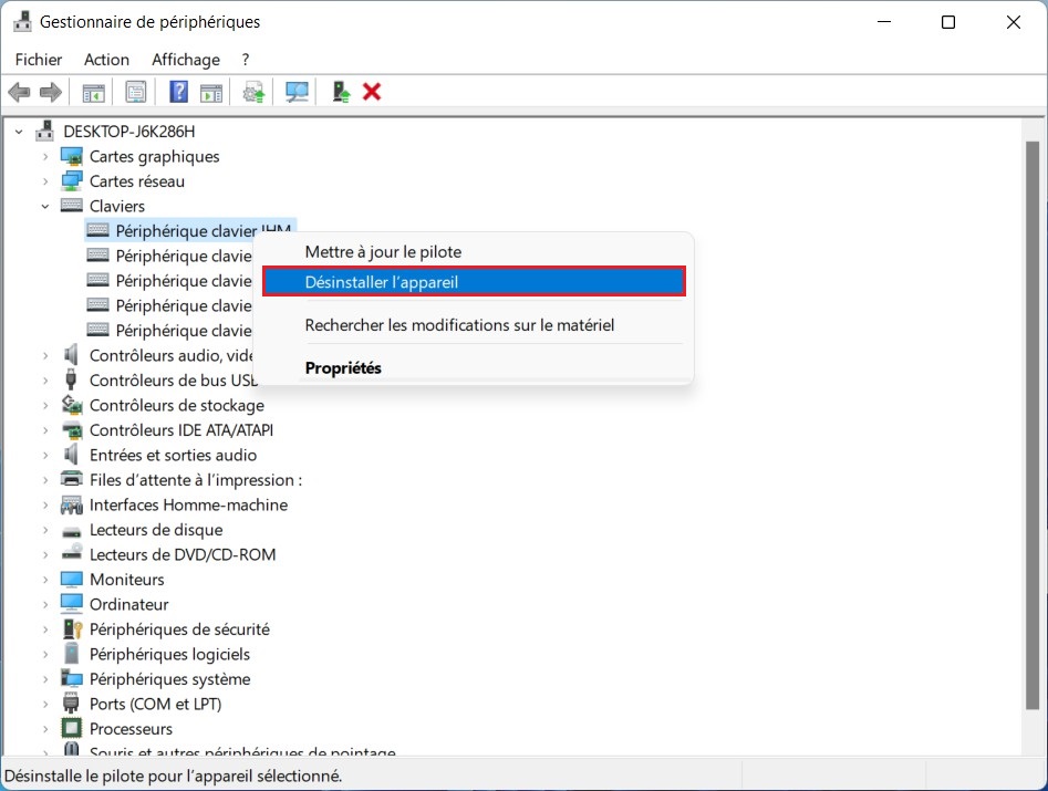 Désactiver le clavier dans le gestionnaire de périphériques