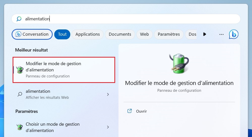 Modifier le mode de gestion d'alimentation