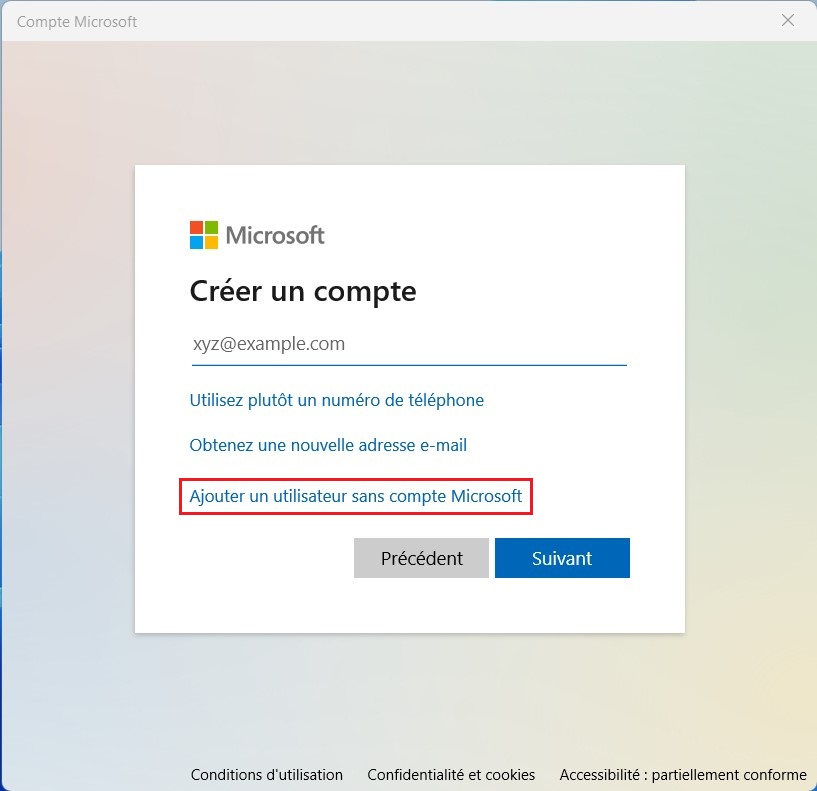 Ajouter un utilisateur sans compte Microsoft