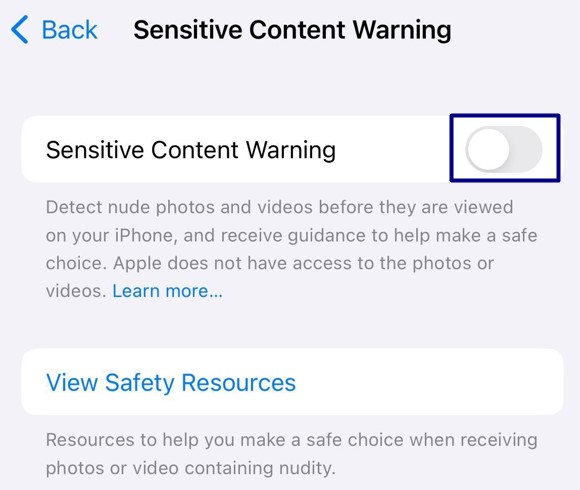 Disable Sensitive Content Warning
