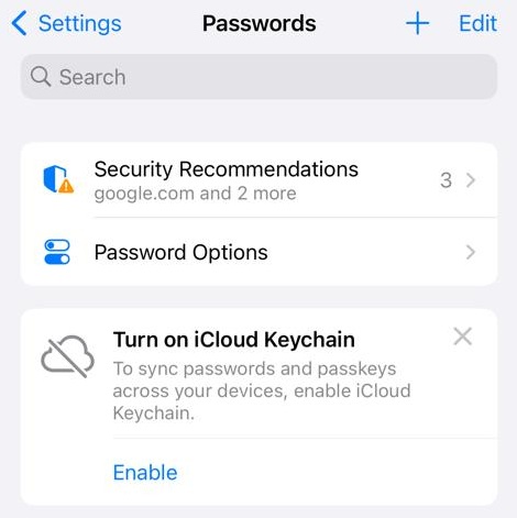 Password options in iPhone