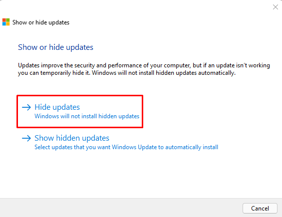 Use Show or Hide Updates Troubleshooter