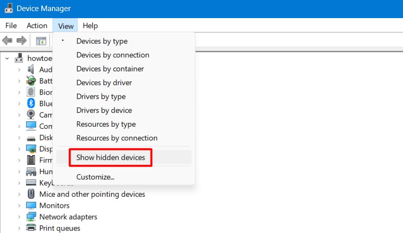 Show Hidden devices in Device Manager