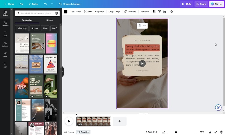 edit reels video on canva