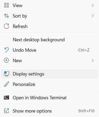 Windows 11 Context Menu - Display Settings