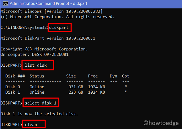 Clean drive using DiskPart