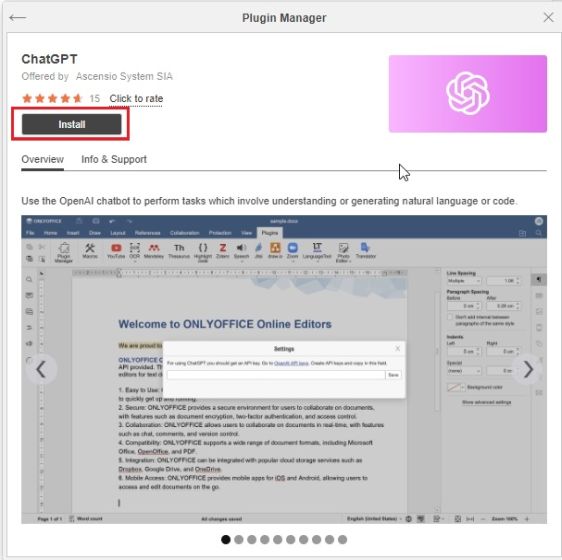 chatgpt plugin in onlyoffice 