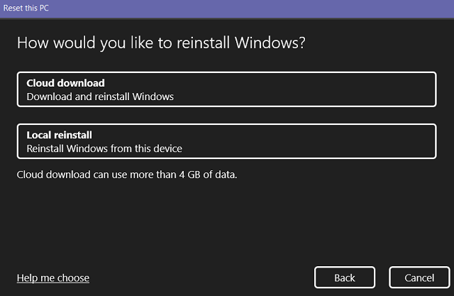 Cloud download or Local reinstall Windows 11