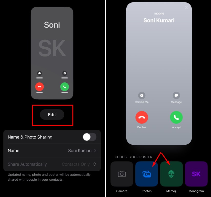 Select Photo or Memoji to create your Contact Poster