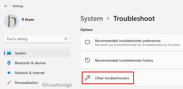 Other Troubleshooters Windows 11