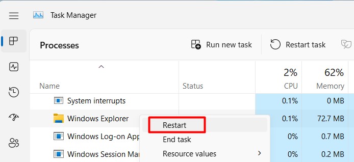 Restart Windows Explorer - Directory is Not Empty