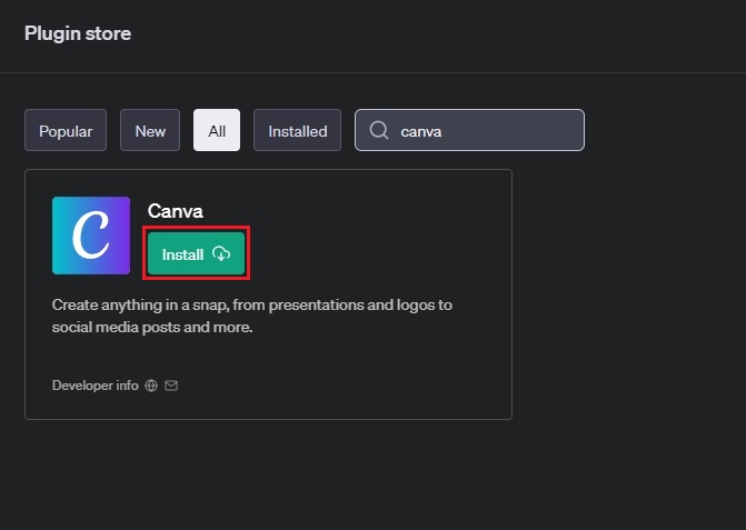 canva in chatgpt plugin store