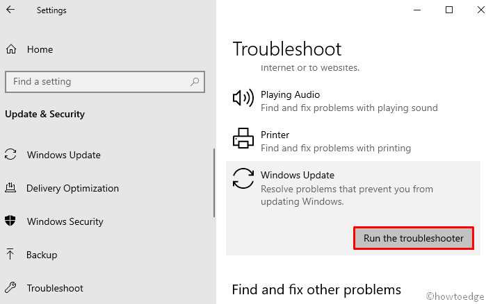 Update troubleshooter