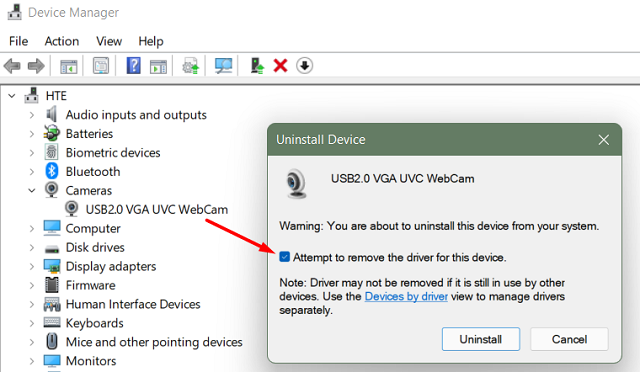 Uninstall Windows 11 Camera or Webcam Driver