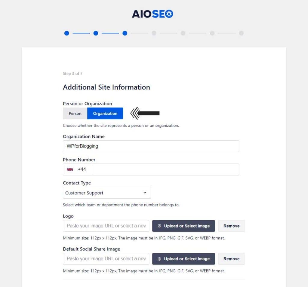 AIOSEO Additional Site Information Tab