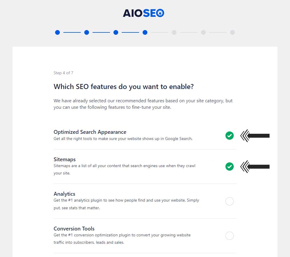 AIOSEO Enable Disable SEO Features Page
