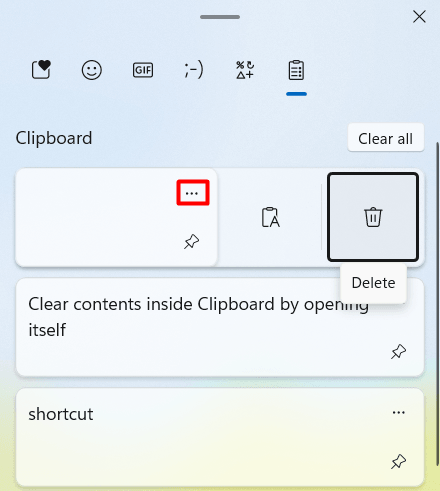 Clear contents one by one inside Clipboard