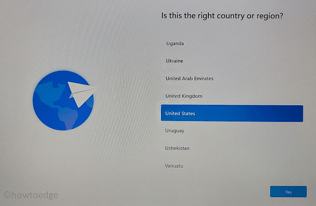 Windows 11 OOBE - Choose Country