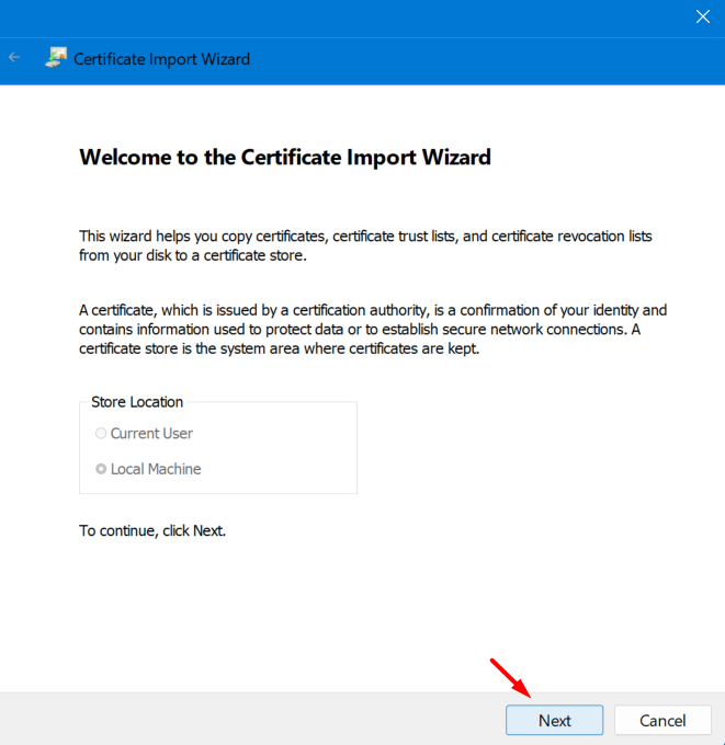 Certificate Import Wizard